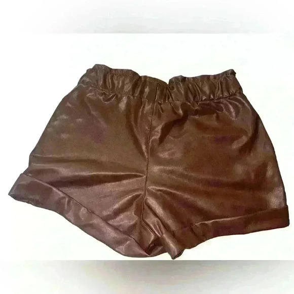 Sincerely Jules Brown Faux Leather Paper bag Cuffed Shorts Size Small - Picture 4 of 6
